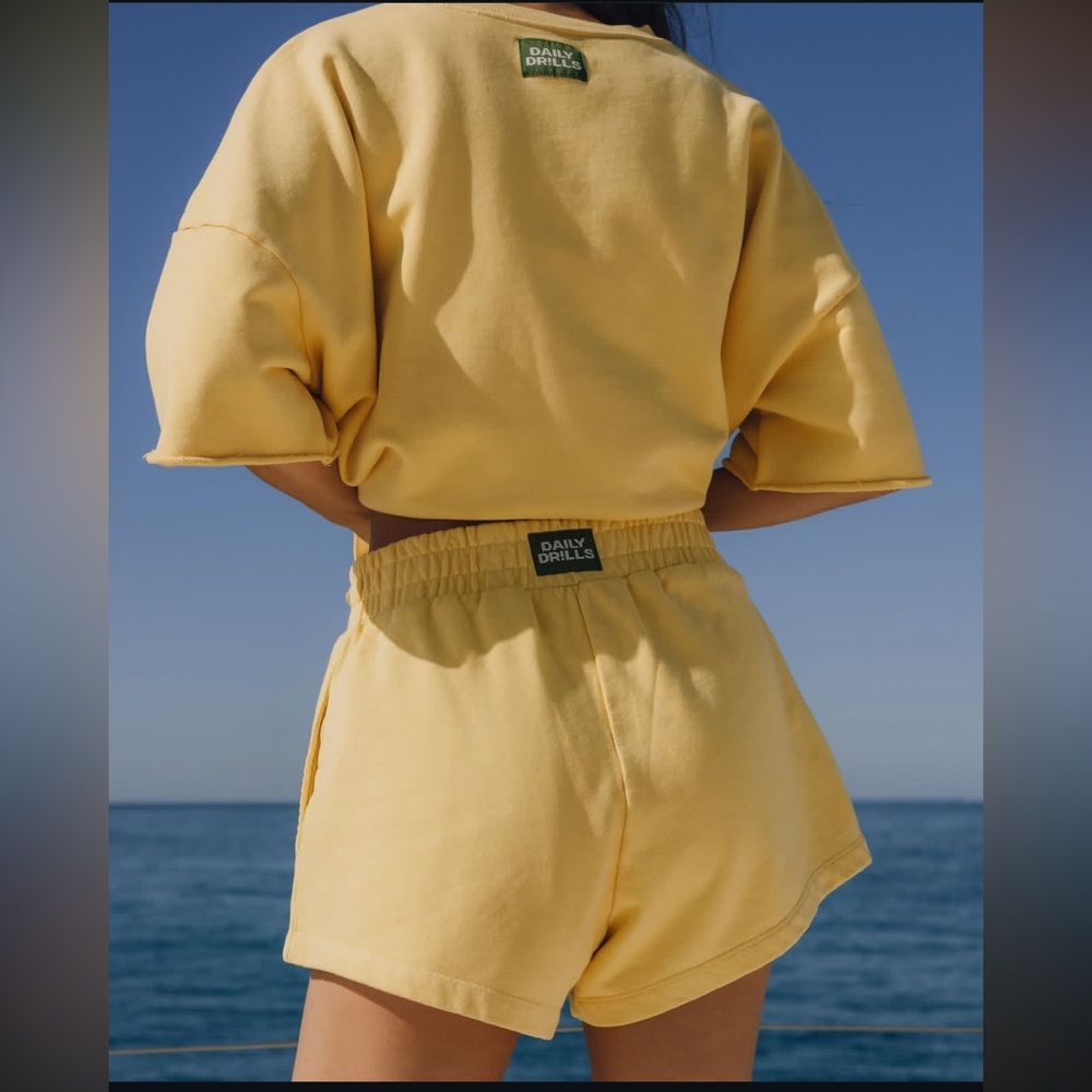Daily Drills Women's Yellow Shorts and Cropped sleeve crew Matching Set!